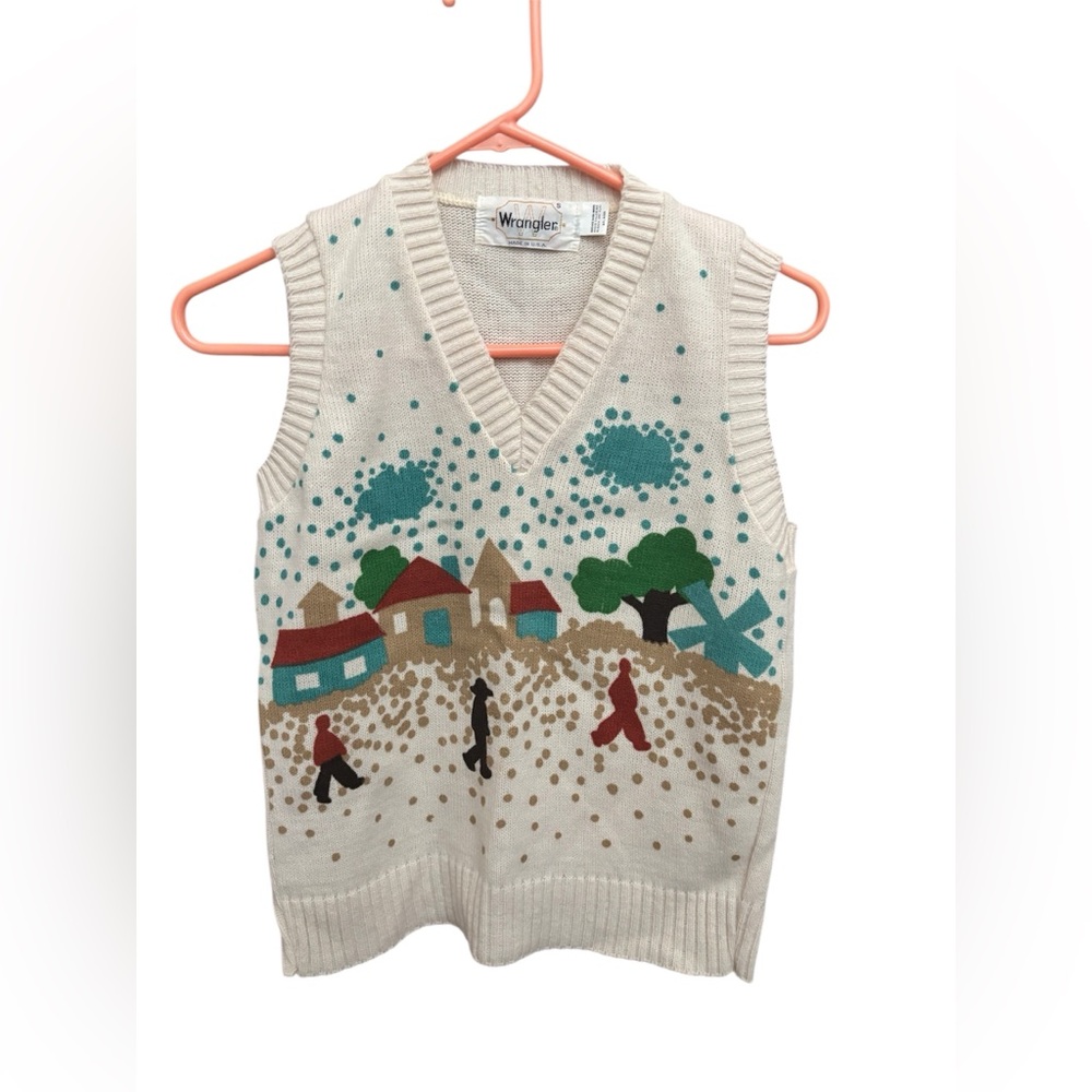 Wrangler Vintage Cream Knit Vest with Scenic Design